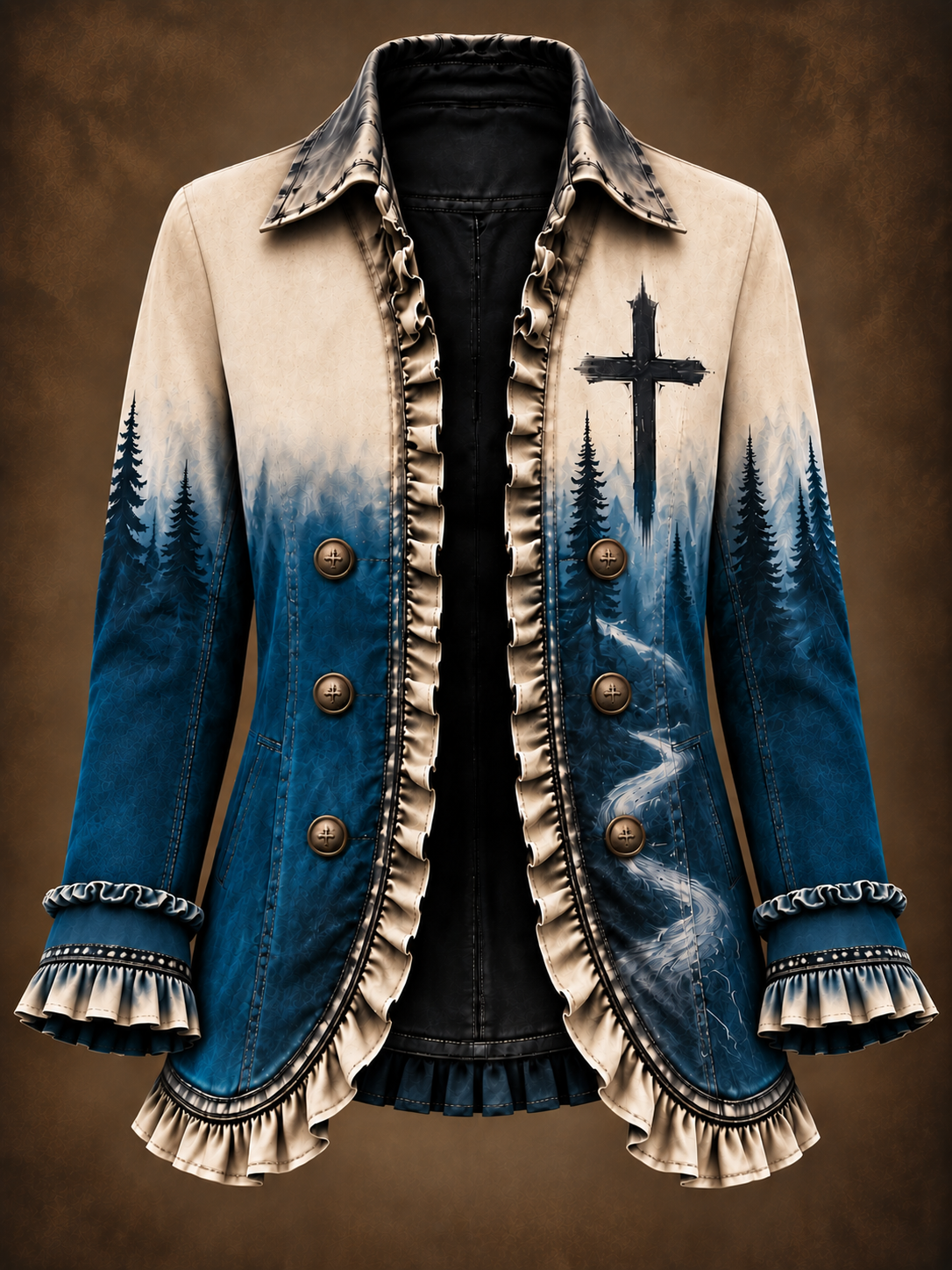 Women's Faith Art Print Casual Ruffled Shirt Jacket